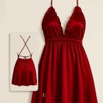 لباس خواب ساتن مدل پشت باز طرح بند ضربدری