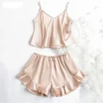 ست تاپ و شورتک زنانه جنس ساتن وارداتی دنیز - Image 2