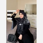 روسری نخی طرح ماهلین ابعاد 140 در 140 زمینه مشکی با ماه و ستاره سفید - Image 2