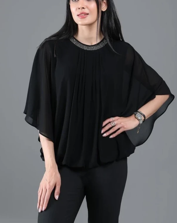 شومیز استین خفاشی حریر مشکی