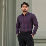 پیراهن مردانه راه راه آستین بلند اندامی پارچه بنگال سایز L تا 2XL - Image 7