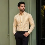 پیراهن مردانه راه راه آستین بلند اندامی پارچه بنگال سایز L تا 2XL - Image 8