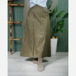 دامن ژاکارد زنانه جلو دکمه دار فری سایز مدل جیب دار رنگ ثابت - Image 3