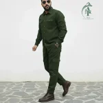 ست پیراهن و شلوار کتان مردانه مدل یاشیل رنگ سبز لجنی