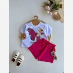 ست تیشرت و شلوارک دخترانه طرح پروانه جنس پنبه اعلا نوزادی و کودک - Image 13