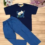 تیشرت شلوار نخ پنبه سوپر مدل لش طرح Flower سایز 55 تا 65 - Image 5