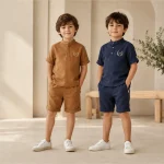 ست دو تکه بلوز و شلوارک لینن اسپرت دخترانه و پسرانه سایز 2 تا 8 سال - Image 2
