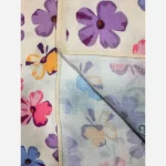 روسری نخ کاستوم طرح گل کاغذی قواره بزرگ 140x140 دور چرخ دوز کرم شیری - Image 4
