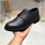 کفش چرم مردانه مدل افسری مشکی رخشی رویه چرم طبیعی گاوی زیره پیو سبک و مقاوم کفی طبی - Image 3