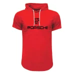 تیشرت کلاه دار مردانه طرح Porsche مدل F8057 مشکی قرمز سفید