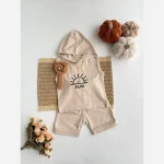 ست تاپ و شورت کلاهدار نوزادی پسرانه جنس پنبه لطیف سایز 6 ماه تا 3 سال - Image 2
