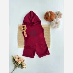 ست تاپ و شورت کلاهدار نوزادی پسرانه جنس پنبه لطیف سایز 6 ماه تا 3 سال - Image 3
