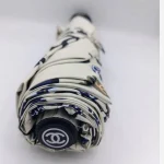 چتر اتوماتیک برند چنل CHANEL ضد باد با پارچه نانو و جعبه کادویی رنگ کرم نخودی - Image 5