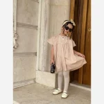 پیراهن چین دار کتان تابستانی بچگانه 1 تا 8 سال با رنگ بندی متنوع - Image 9