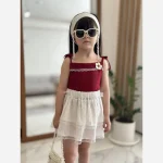 ست تاپ و دامن دخترانه جنس نخ پنبه و کراش مناسب 2 تا 7 سال - Image 5