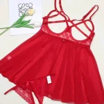 لباس خواب جذاب کوتاه حریر و دانتل +شورت فاق باز
