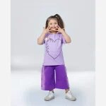 ست تیشرت پنبه لاکرادار و شلوار لی واید دخترانه - Image 6
