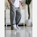 شلوار اسلش مردانه و زنانه فول بگ پارچه ملانژ طوسی سایز بزرگ XXL و XXXL - Image 8