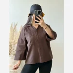 شومیز لینن وارداتی زنانه و نوجوان مدل باکسی فری سایز 36 تا 44 - Image 4