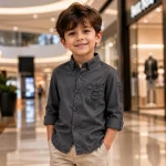 پیراهن اسپرت پسرانه خردلی کتان ترک سایز 3 تا 12 سال - Image 4