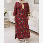 پیراهن ساحلی کفتان نخی بلند گلدار نوارطلایی فری سایز ترکمنستان - Image 2