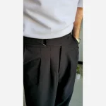 شلوار بگ پارچه ای کجراه مشکی کمر ایتالیایی پیله دار زنانه سایز L تا 3XL - Image 2