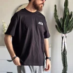 تیشرت باکسی برند ایسان جنس پنبه دو رو رنگ مشکی و سفید فری سایز - Image 3