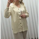 شومیز مانتو ساده زنانه جنس شانتون نخ فری سایز - Image 2