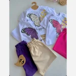 ست تیشرت و شلوارک دخترانه طرح پروانه جنس پنبه اعلا نوزادی و کودک - Image 19