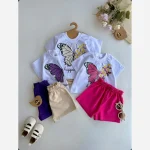 ست تیشرت و شلوارک دخترانه طرح پروانه جنس پنبه اعلا نوزادی و کودک - Image 17