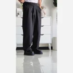 شلوار بگ پارچه ای کجراه مشکی کمر ایتالیایی پیله دار زنانه سایز L تا 3XL - Image 8