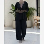 بلوز و شلوار نخی زنانه سبز یشمی فری سایز - Image 3