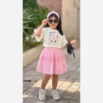 ست بلوز و دامن دخترانه پنبه و لینن پاستیلی سایز 2 تا 10 سال - Image 2
