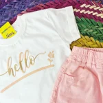 تیشرت و شلوارک کتان دخترانه طرح hello - Image 2