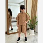 ست دو تکه بلوز و شلوارک لینن اسپرت دخترانه و پسرانه سایز 2 تا 8 سال - Image 9