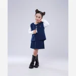 ست و دامن بافت دخترانه مناسب 1 تا 6 سال جلو باز دکمه دار