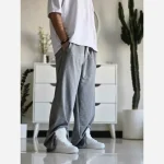 شلوار اسلش فول بگ پارچه ملانژ خنک رنگ طوسی و مشکی سایز بزرگ XXL و XXXL - تصویر 9