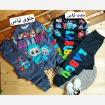 ست بلوز و شلوار بچگانه طرح لبوبو جنس اسپان دورس رنگ مشکی و طوسی سایز 40 تا 55 - تصویر 6