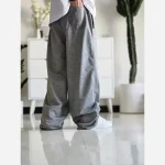 شلوار اسلش فول بگ پارچه ملانژ خنک رنگ طوسی و مشکی سایز بزرگ XXL و XXXL - تصویر 7