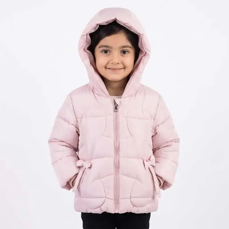 75f9c9cb-b945-44f2-ae85-0cbd7d6ea0ee کاپشن دخترانه پاپیونی صورتی داخل خز کلاهدار - تصویر 1