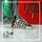انگشتر مردانه آلیاژ نقره روس با سنگ عقیق مشکی حکاکی یا حیدر کرار - تصویر 3