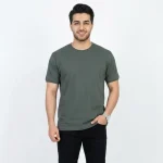 تیشرت بیسیک مردانه یقه گرد پنبه خالص رنگ یشمی
