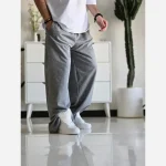 شلوار اسلش فول بگ پارچه ملانژ خنک رنگ طوسی و مشکی سایز بزرگ XXL و XXXL - تصویر 2