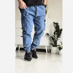 شلوار شش جیب مردانه پارچه نیل سایز 50 تا 60 رنگ طوسی مشکی سبز - تصویر 5
