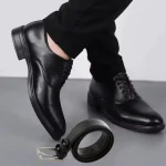 ست کفش مردانه مدل رویال و کمربند چرم صنعتی مشکی