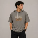 تی شرت مردانه کلاه دار پنبه ای طرح حروف مدل positive - تصویر 2
